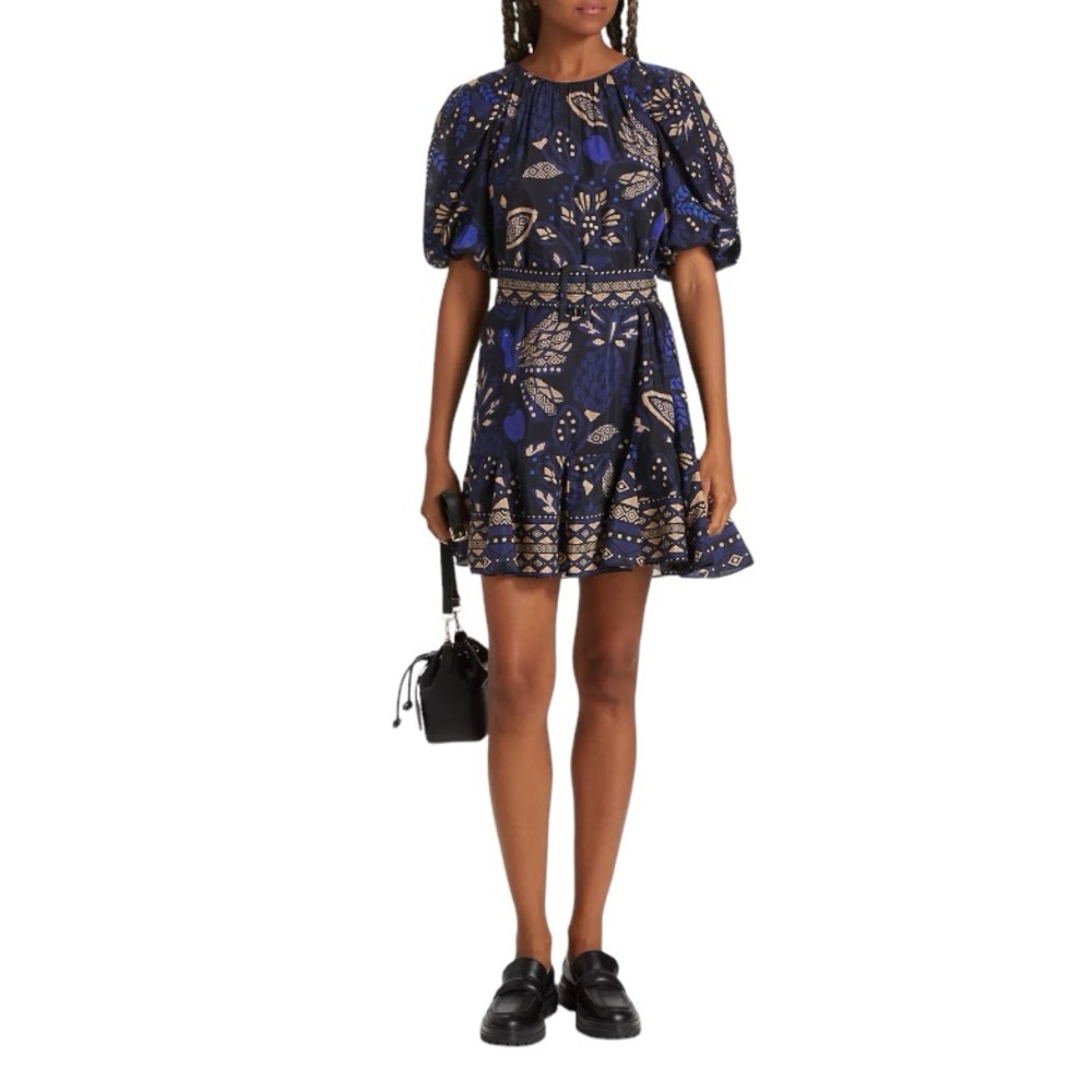FARM Rio Black Macaw Forrest Mini Dress with Belt Tie Size XL
